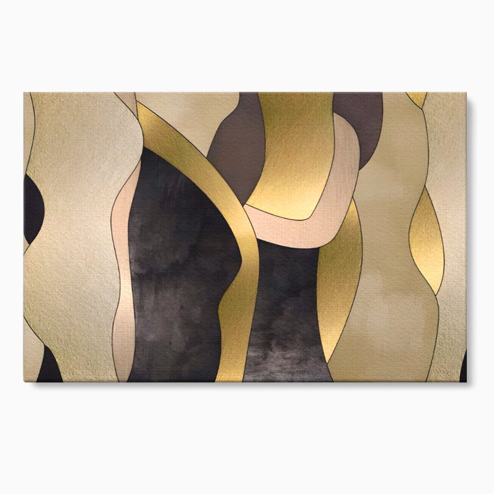 Tablou canvas cu tablou canvas cu forme abstracte aurii, fara rama, pe sasiu de lemn